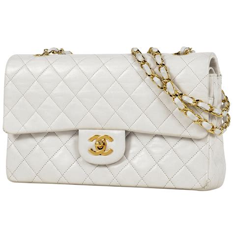 white chanel bag with metal beads|White Chanel handbags.